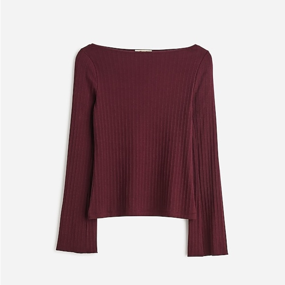 New Madewell Ribbed Long Sleeve Boatneck Top in Dark Burgundy Small S